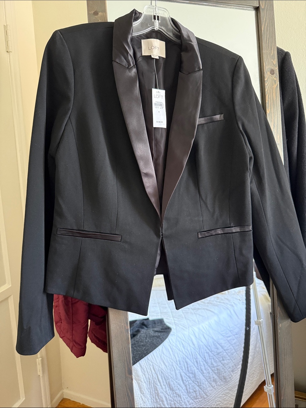 LOFT Black Satin-Trim Tuxedo Blazer
